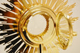 Gold Plated Monstrance with Glass Enclosed Luna - Green Stones