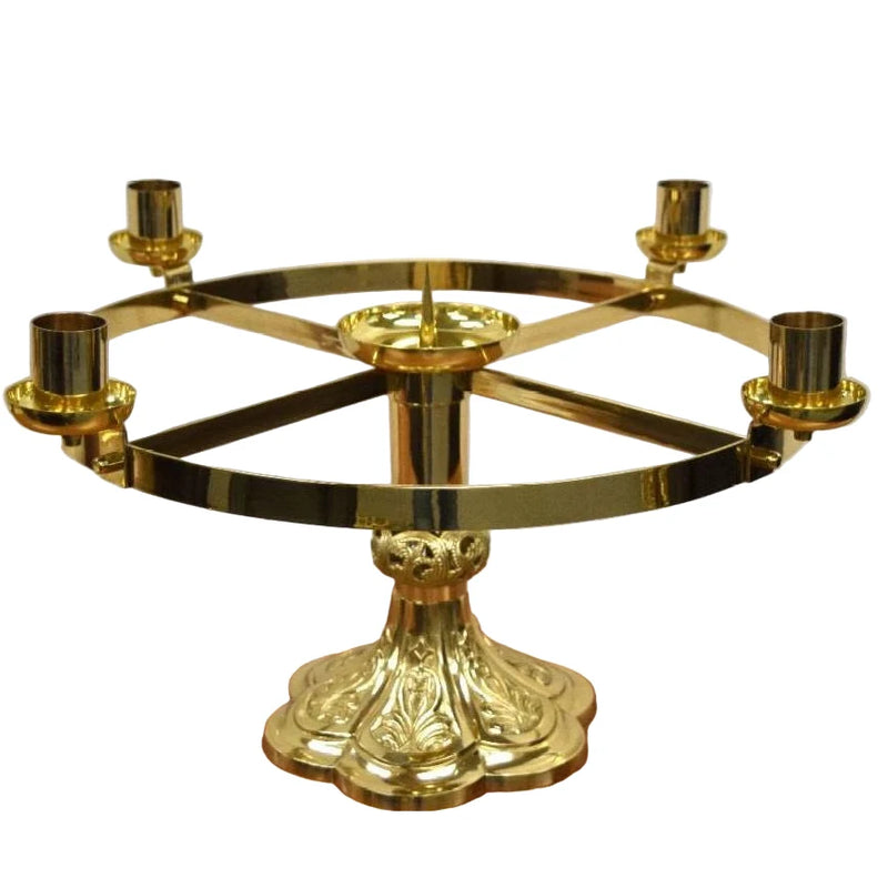 H-250-71 Brass Advent Wreath with Ornate Pedestal Base