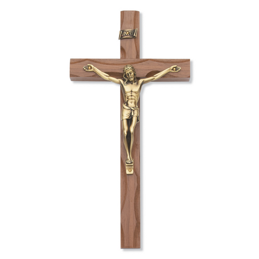 10" Carved Walnut Crucifix with Gold Plated Corpus Crucifix Crucifix Symbolism Catholic Crucifix items