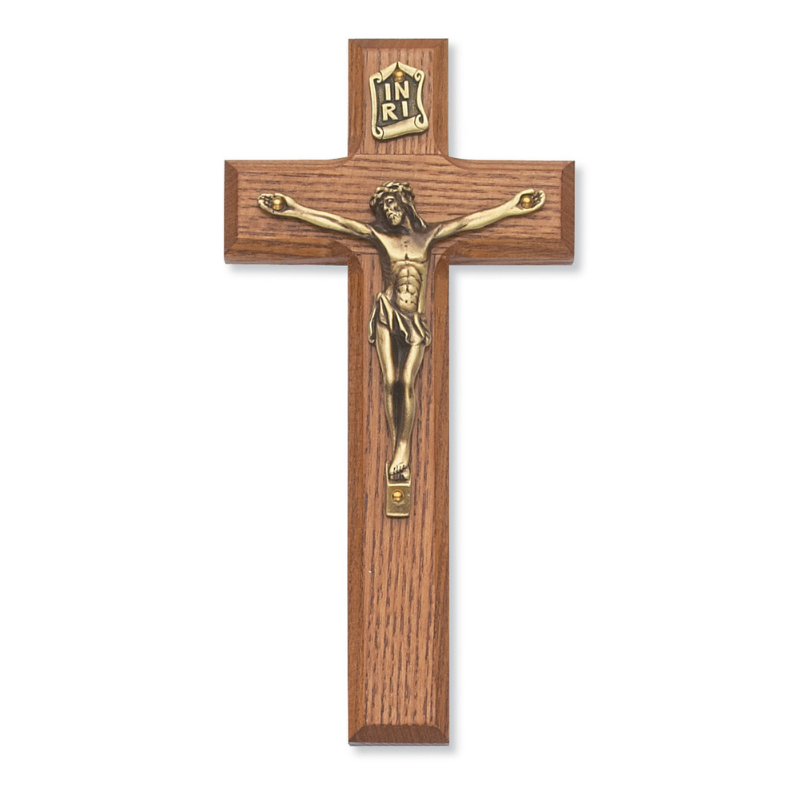 7" Walnut Stained Crucifix with Gold Plated Corpus Crucifix Crucifix Symbolism Catholic Crucifix items
