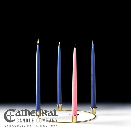 10" Gold Tone Metal Wreath with 12" Tapers Advent Candle Set (3 Blue, 1 Rose)