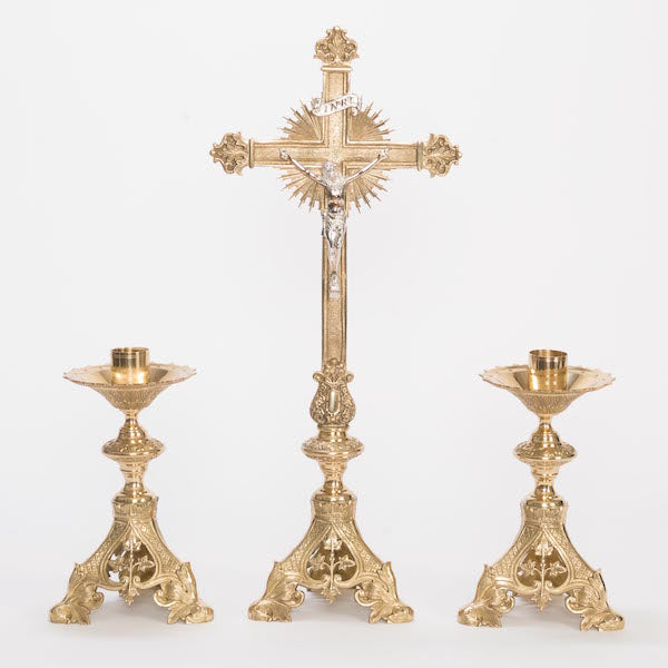 Traditional Baroque Style Crucifix and 10" Candlesticks Altar Set