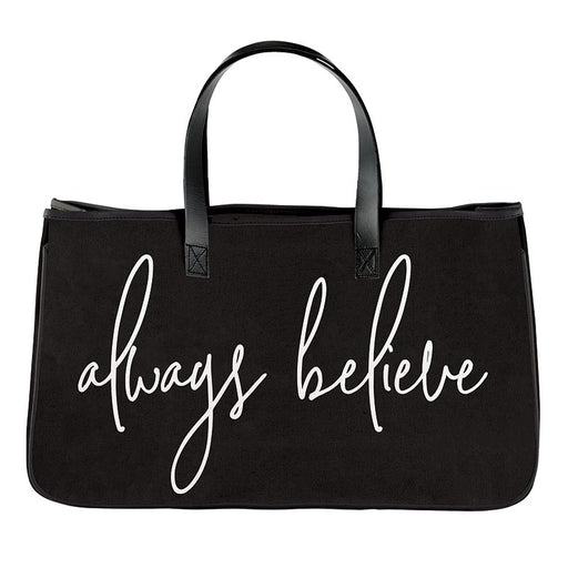 11" Large Canvas Tote with Genuine Leather Handles - Always Believe