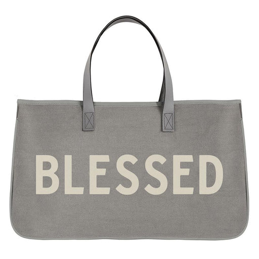 11" Large Canvas Tote with Genuine Leather Handles - Blessed