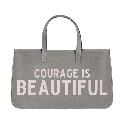 11" Large Canvas Tote with Genuine Leather Handles - Courage is Beautiful