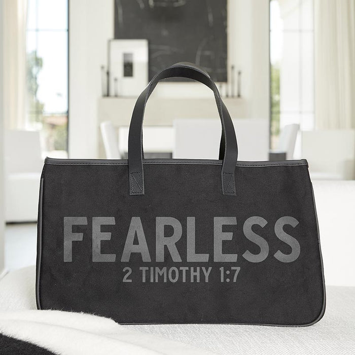 11" Large Canvas Tote with Genuine Leather Handles - Fearless