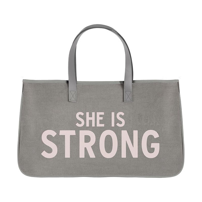 11" Large Canvas Tote with Genuine Leather Handles - She is Strong