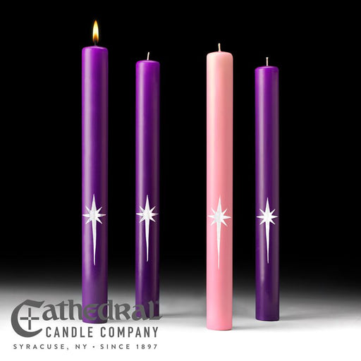 1 1/2" X 16" Star of the Magi Advent Candle - 51% Beeswax (3 Purple, 1 Rose)