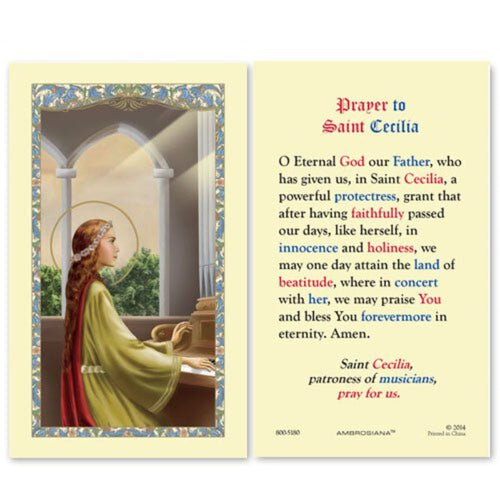 Laminated Holy Card St. Cecilia - 25 Pcs. Per Package