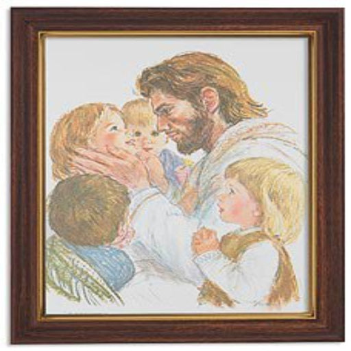 Christ With Children Ornate Woodtone Finish Frame