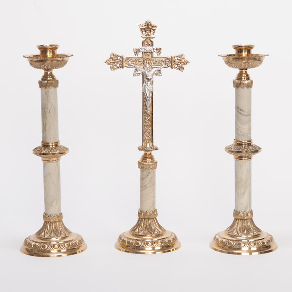 12" Brass Candlestick with Marble Stems Marble Candlestick
