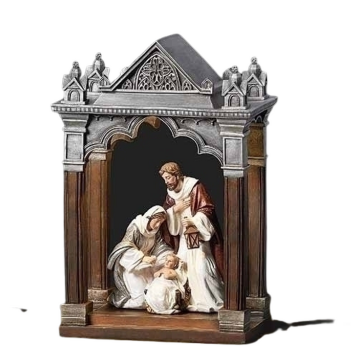 12"H LED Church with Holy Family