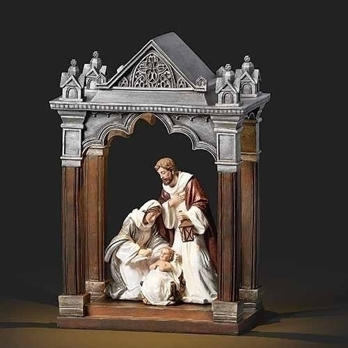 12"H LED Church with Holy Family