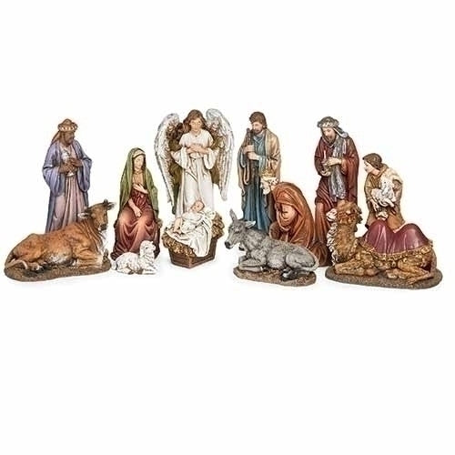 12 Piece Nativity With The Three Kings , Animals, Angel and Shepherd