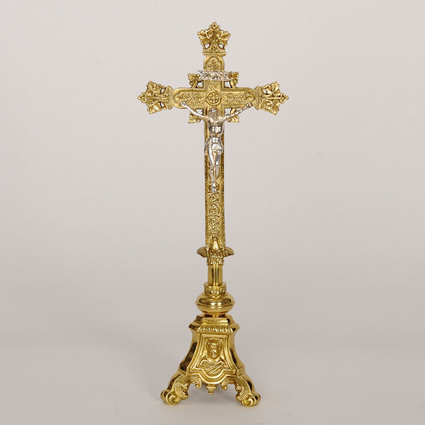 12" Brass Altar Crucifix 12" Altar Cross with silver corpus and INRI.