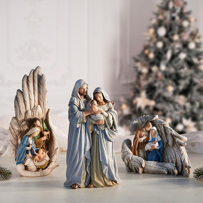 13.25"H Holy Family in Wings Statue Nativity Figurine