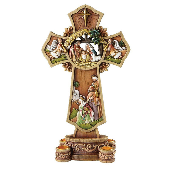 13" Candleholder - Nativity Cross Advent Wreath