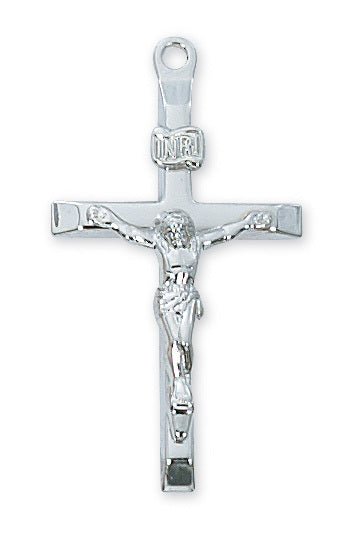 Crucifix Sterling Silver w/ 20" Rhodium Plated Chain Crucifix Necklace Crucifix Catholic Necklace