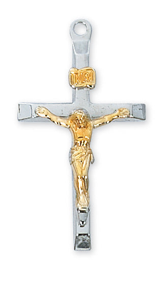 Crucifix Sterling Silver w/ Gold Plated Corpus and 20" Rhodium Plated Chain
