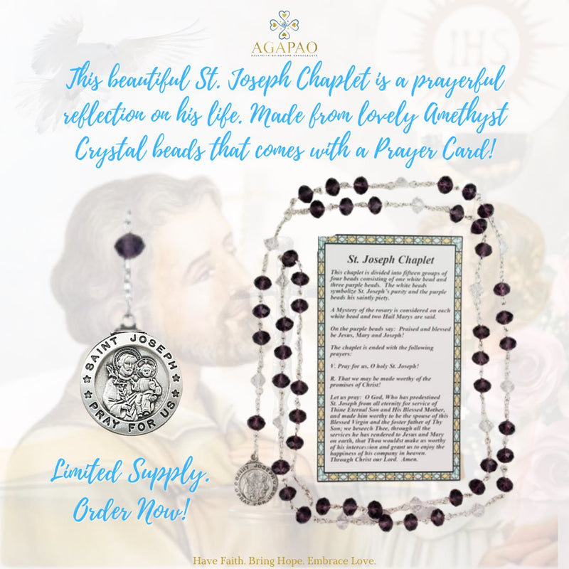 St. Joseph Chaplet with Amethyst Crystal Beads and St. Joseph Medal