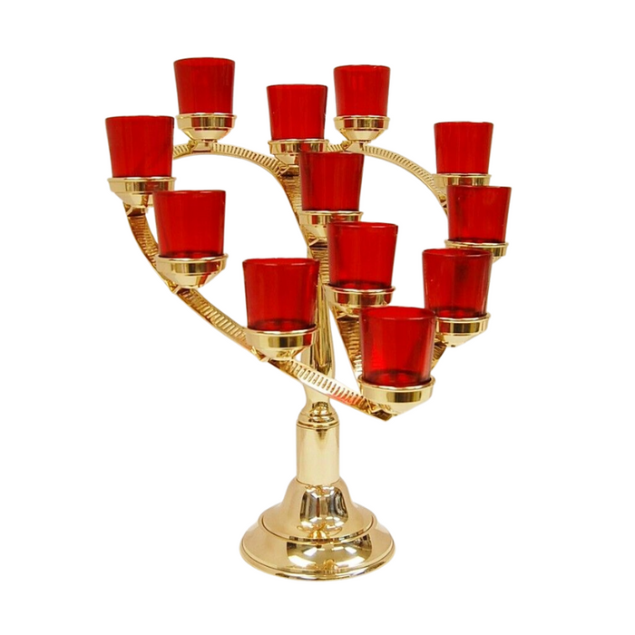 17.5" Heart Shaped Twelve Light Solid Brass Votive Candle Stand