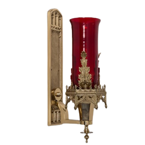 17.5" Gothic Style Wall Mounted Solid Brass Sanctuary Lamp Gothic Style Wall Mounted Church Sanctuary Light in Solid Brass Wall Mount Sanctuary Lamp- Red Globe
