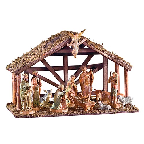 14.25" H Nativity With Wood Stable - 12 Pieces Per Set