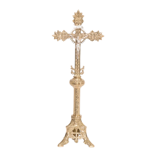 18" Brass Altar Crucifix 18" Altar Cross with silver plated corpus and INRI.