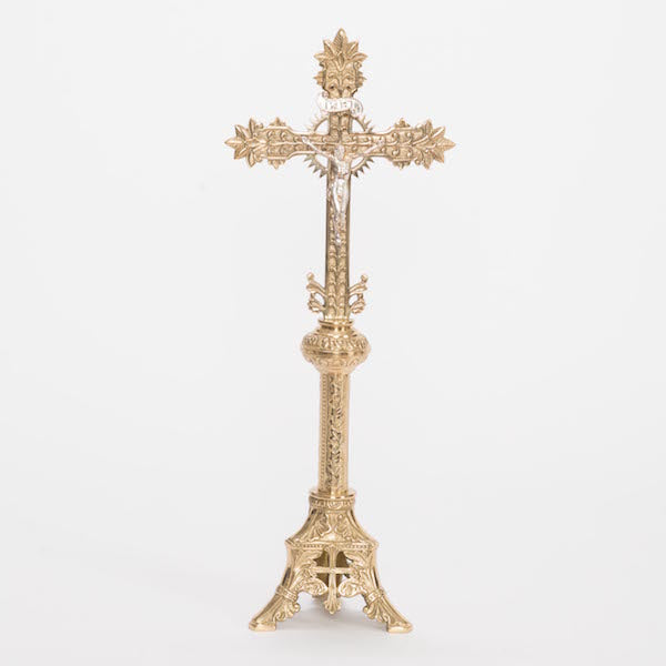 18" Brass Altar Crucifix 18" Altar Cross with silver plated corpus and INRI.