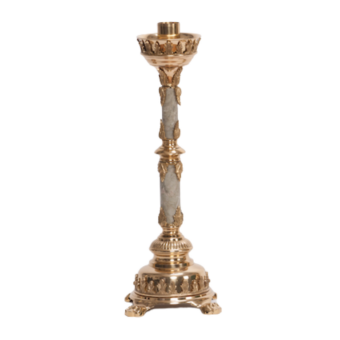 Traditional Marble Stem Brass Crucifix and Candlesticks Altar Set