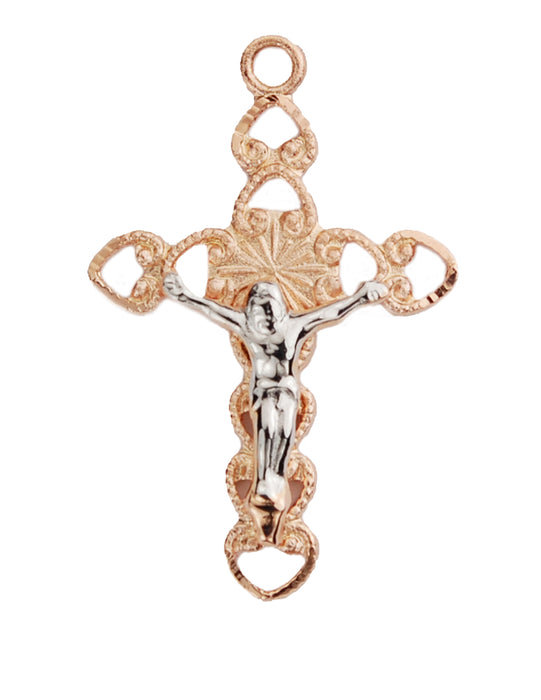 Crucifix Rose w/ Silver Corpus Gold Over Sterling Silver and 18" Gold Plated ChainCrucifix Necklace Crucifix Catholic Necklace 