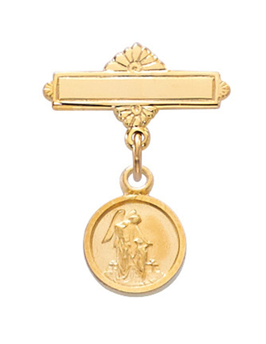 Gold Over Sterling Silver Guardian Angel Baby Bar Pin w/ Flip Gift Box