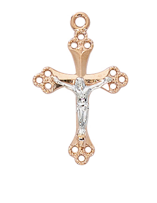 Two-Tone Crucifix Rose Gold Over Sterling Silver w/ 18" Rhodium Plated Chain