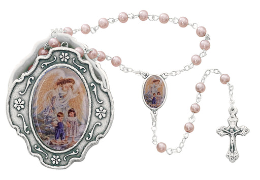 Guardian Angel Baby Medal with Pink Rosary