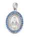 Miraculous Medal Sterling Silver with Blue Stone and 18" Rhodium Plated Chain