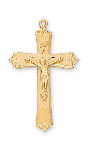 Crucifijo de oro sobre plata de ley con cadena chapada en oro de 18"