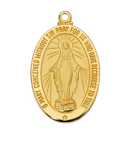 Miraculous Medal Engravable Gold Over Sterling Silver with 20" Gold Plated Chain