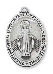 Miraculous Medal Sterling Silver with 24" Rhodium Plated Chain