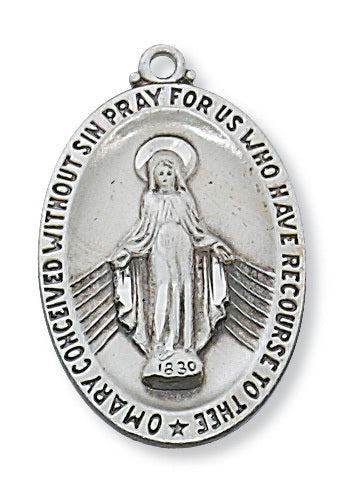Miraculous Medal Sterling Silver with 24" Rhodium Plated Chain