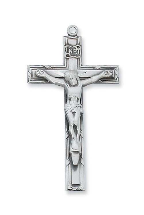 Crucifix Sterling Silver w/ 24" Rhodium Plated Chain Crucifix Necklace Crucifix Catholic Necklace