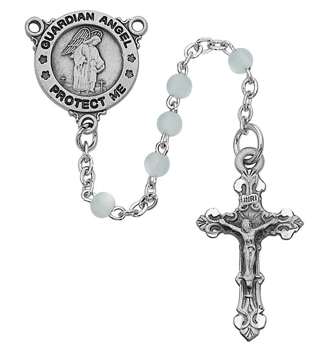 Pewter Crucifix and Engravable Guardian Angel Center Blue Chaplet