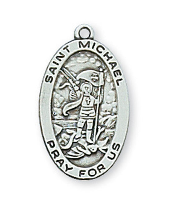 Patron St. Michael Medal Sterling Silver w/ 18" Rhodium Plated Chain St. Michael Medal  St. Michael Medal Necklace
