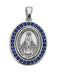 Miraculous Medal Sterling Silver with Blue Stones and 18 inch Rhodium Plated Chain