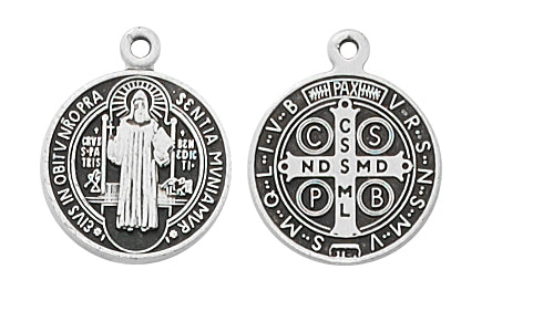 St. Benedict Sterling Silver Baby Medal w/ 13" Rhodium Plated Chain