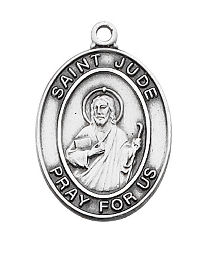 Medalla de San Judas de plata de ley con cadena chapada en rodio de 18"