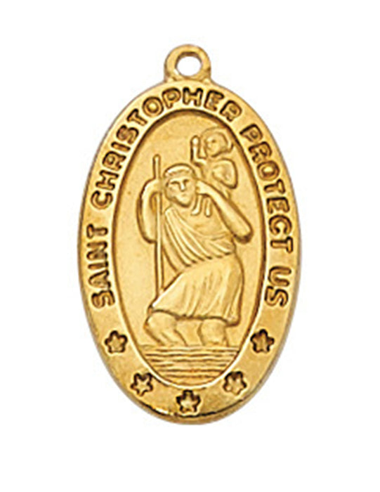 St. Christopher Medal Gold Over Sterling Silver with 18" Gold Plated Chain
