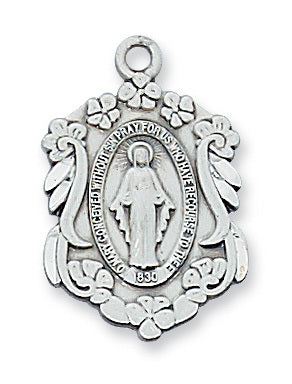 Miraculous Medal Sterling Silver with 18" Rhodium Plated Chain