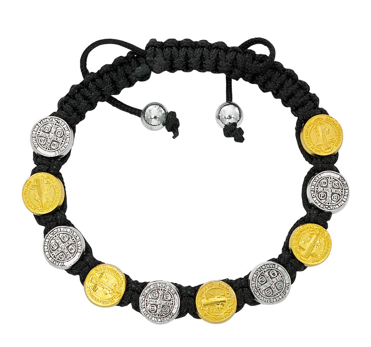 St. Benedict Silver and Gold Medal w/ Black Corded Bracelet