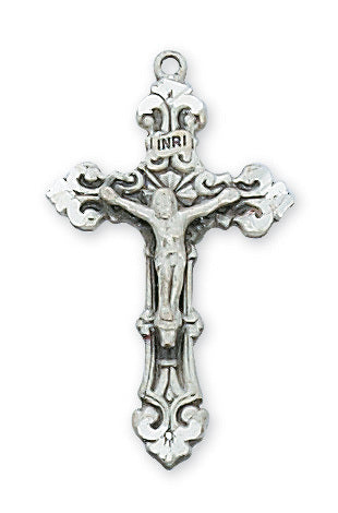 Crucifix Sterling Silver w/ 18" Rhodium Plated Chain Crucifix Necklace Crucifix Catholic Necklace 