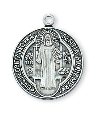 St. Benedict Sterling Silver Medal with 18" Rhodium Plated Chain
